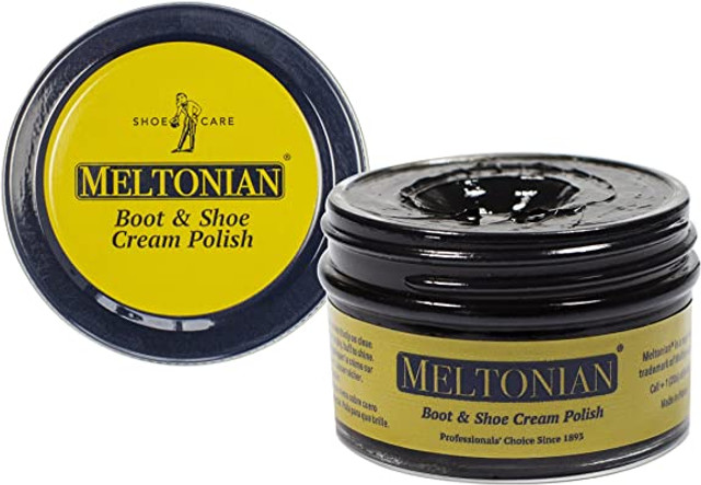 Meltonian shoe cream is great for leather restoration and water protection.