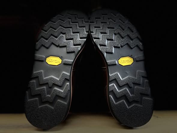 Red Wing boots rebuilt with black Vibram 4014 Cristy soles.