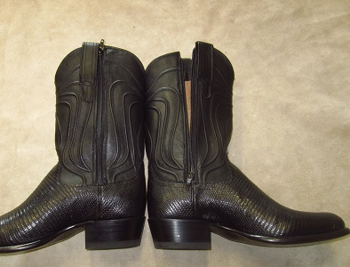 Custom zipper added to cowboy boots to make it easier to put them on